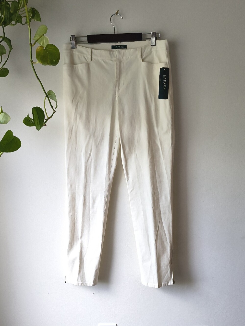 Lauren Ralph Lauren Ankle Zip Skinny Crop Pants Cream Off White Cotton Size 8